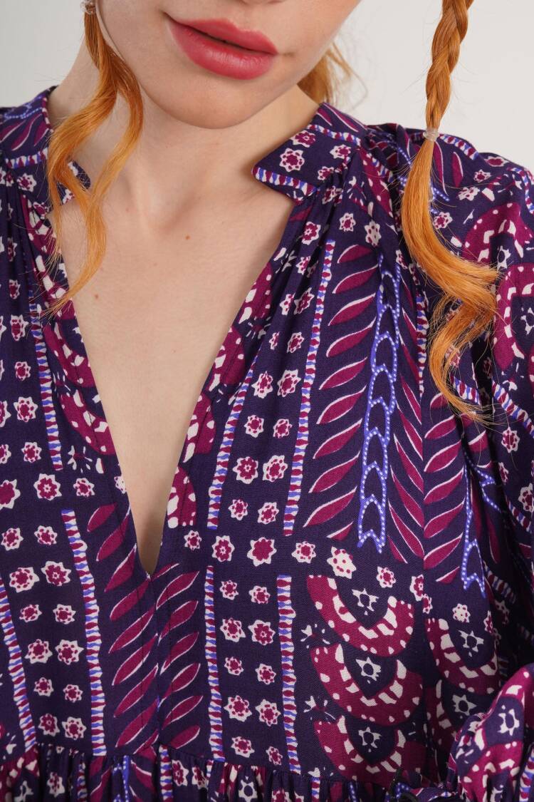 Purple Boho Oversized Ruffle Sleeve Shirt