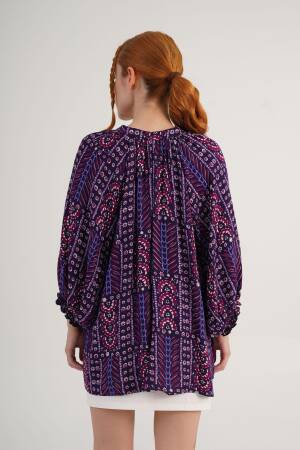 Purple Boho Oversized Ruffle Sleeve Shirt - Brand: Lustrin - Women's Clothing Wholesale - Globality Store