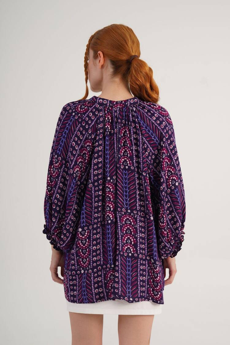 Purple Boho Oversized Ruffle Sleeve Shirt
