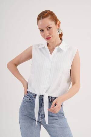 White Striped Casual Elegant Shirt - Brand: Lustrin - Women's Clothing Wholesale - Globality Store