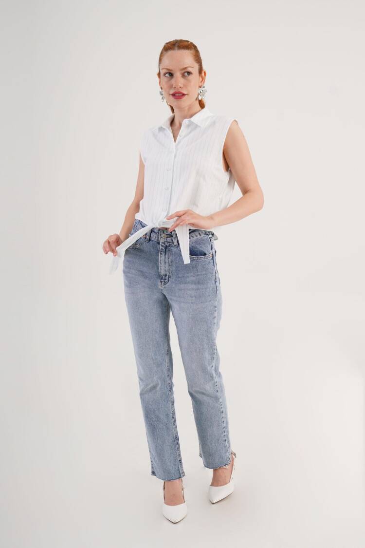 White Striped Casual Elegant Shirt