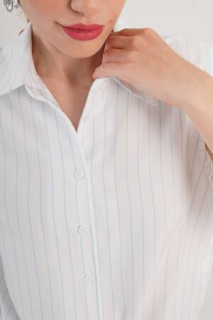 White Striped Casual Elegant Shirt - Brand: Lustrin - Women's Clothing Wholesale - Globality Store