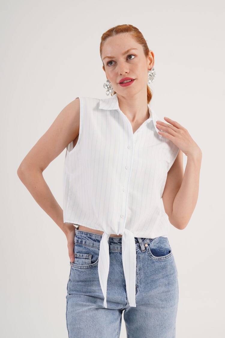 White Striped Casual Elegant Shirt