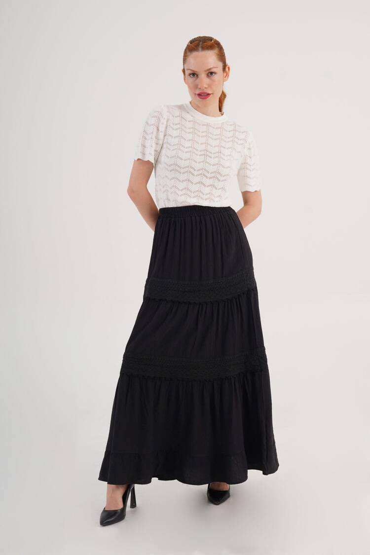 Layered Maxi Skirt High Waist Pull On