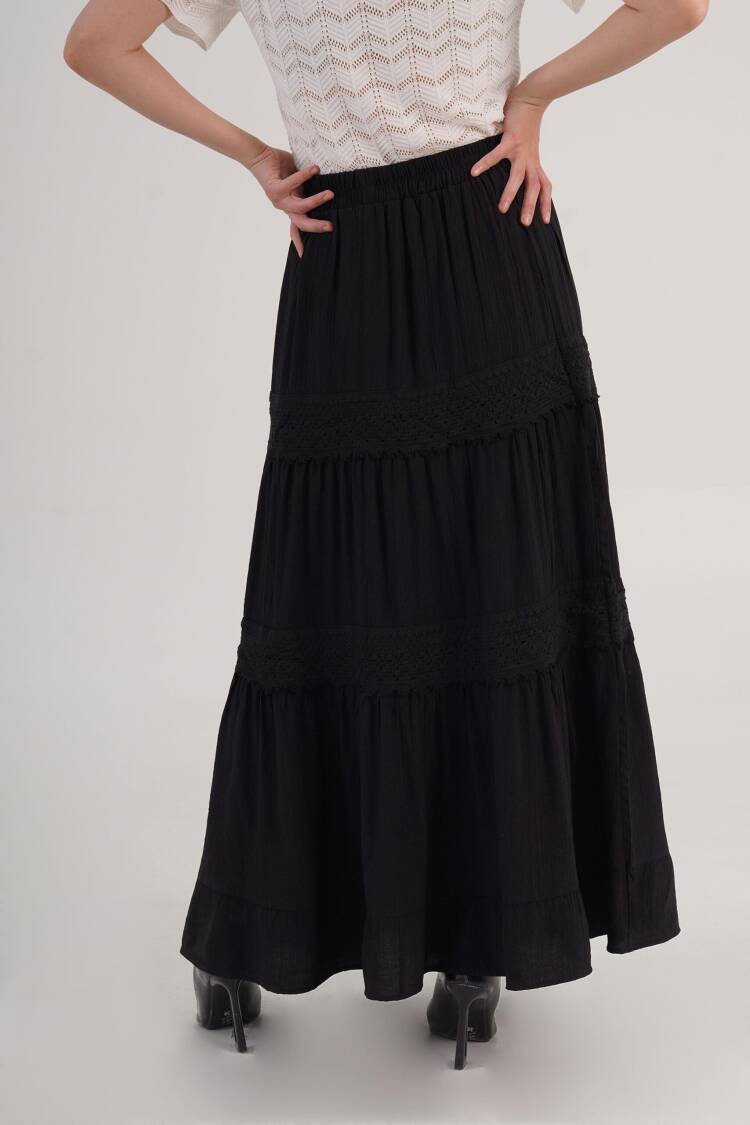 Layered Maxi Skirt High Waist Pull On
