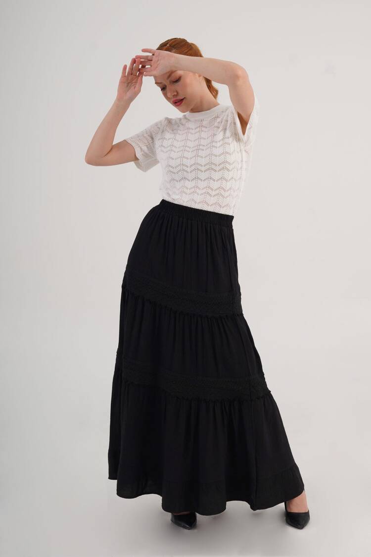 Layered Maxi Skirt High Waist Pull On