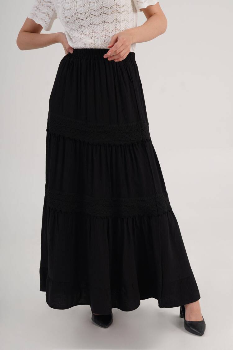 Layered Maxi Skirt High Waist Pull On - Brand: Lustrin - Women's Clothing Wholesale - Globality Store