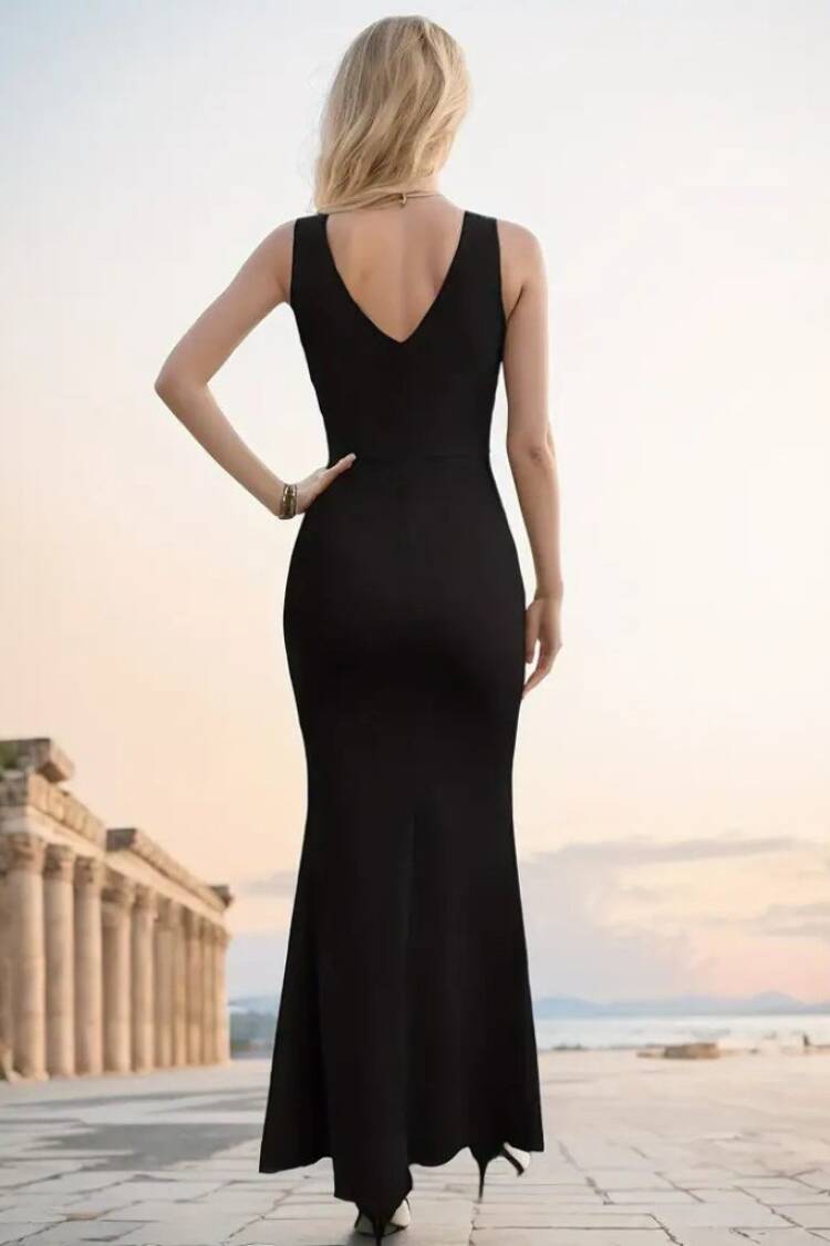 Elegant Black Bodycon Dress With Cap Sleeves