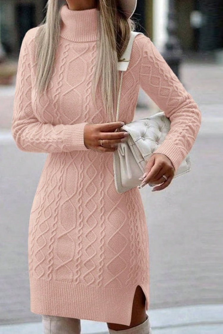 Sweater Dress With Turtle Neck And Long Sleeves