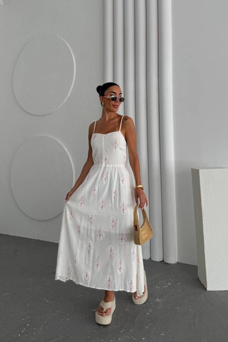 White Floral Slip Maxi Dress With Square Neck - Brand: My Jest Fashion - Women's Clothing Wholesale - Globality Store