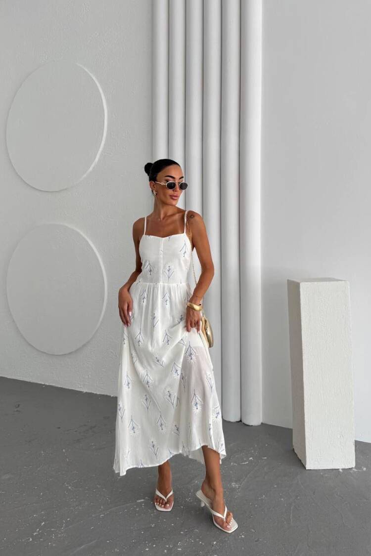 White Floral Slip Maxi Dress With Square Neck
