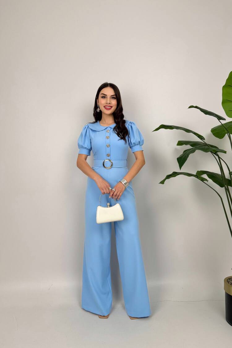 Tailored Jumpsuit With Puff Short Sleeves - Brand: Miss Janell - Women's Clothing Wholesale - Globality Store