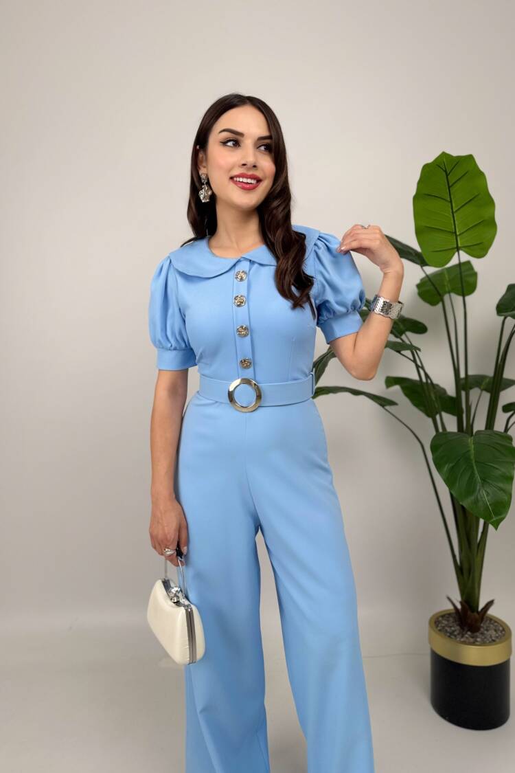 Tailored Jumpsuit With Puff Short Sleeves