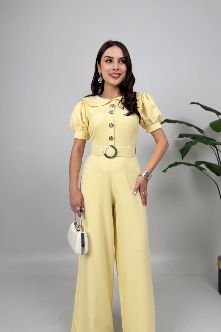 Tailored Jumpsuit With Puff Sleeves