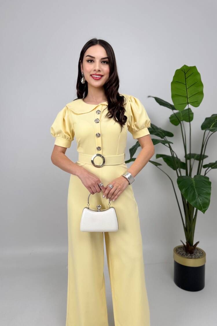 Tailored Jumpsuit With Puff Sleeves