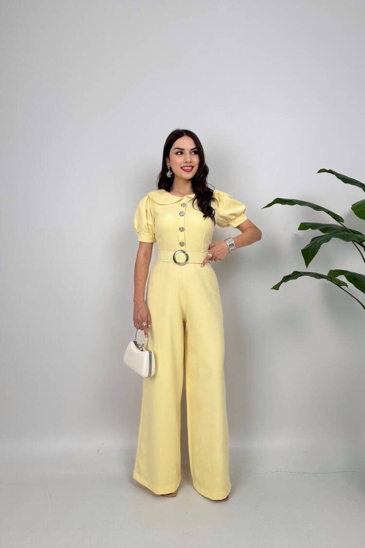 Tailored Jumpsuit With Puff Sleeves - Brand: Miss Janell - Women's Clothing Wholesale - Globality Store
