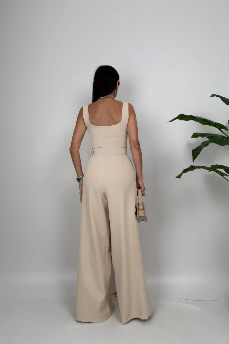 Beige Elegant Tailored Jumpsuit
