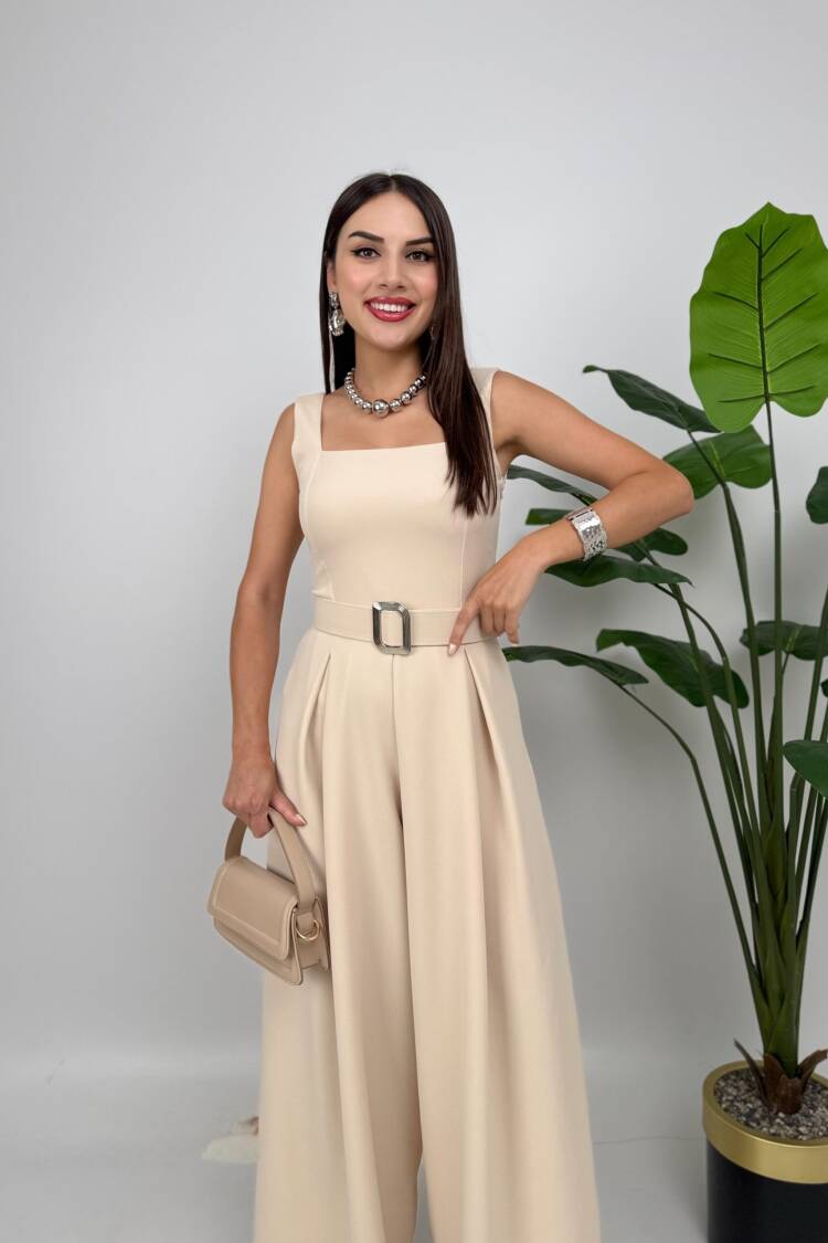 Beige Elegant Tailored Jumpsuit