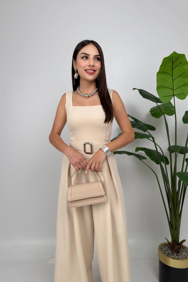Beige Elegant Tailored Jumpsuit