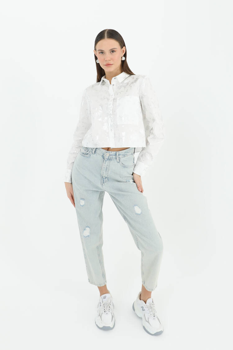 White Polo Neck Crop Shirt Buttoned Long Sleeve - Brand: SOUL - Women & Kids, Baby Clothes Wholesale - Globality Store