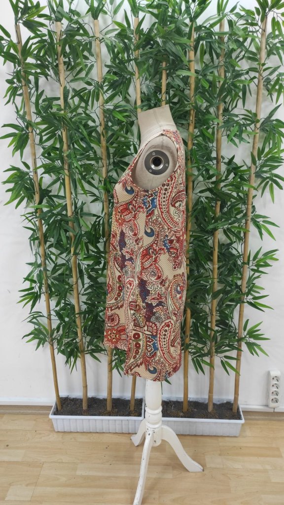Beige A-Line Mini Dress With Paisley Pattern