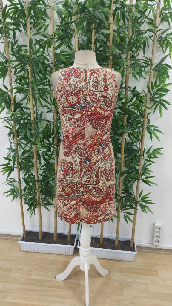 Beige A-Line Mini Dress With Paisley Pattern