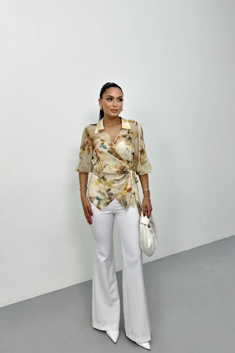 Beige Elegant Puff Sleeve Blouse - Brand: STEPS - Women's Clothing Wholesale - Globality Store