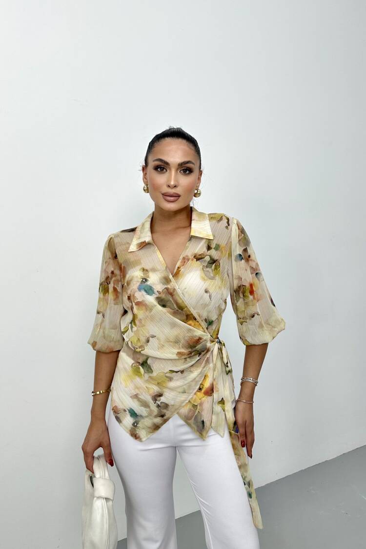 Beige Elegant Puff Sleeve Blouse