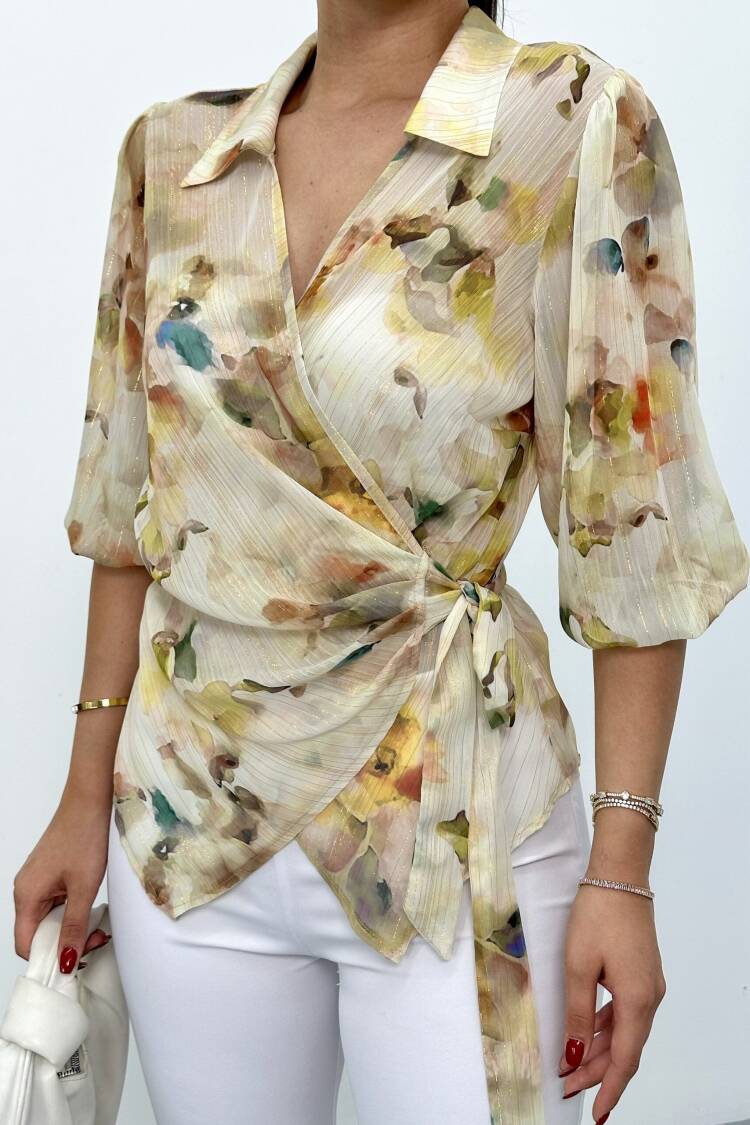 Beige Elegant Puff Sleeve Blouse