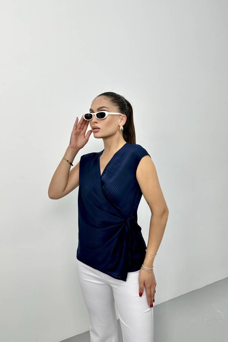 Slim Fit Striped V-Neck Blouse - Brand: STEPS - Women's Clothing Wholesale - Globality Store