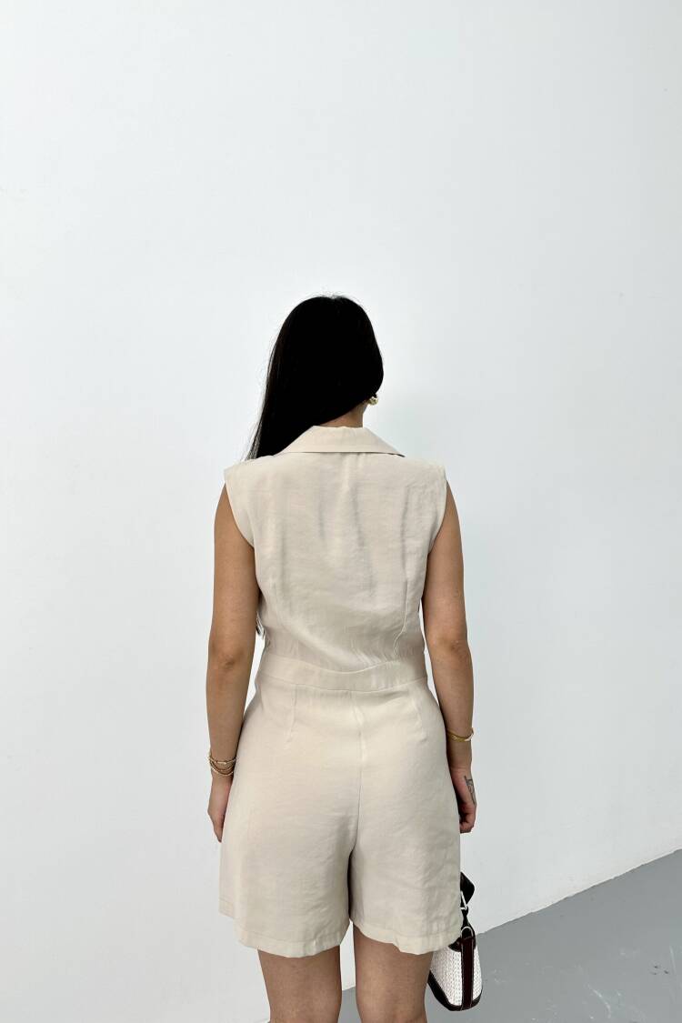 Beige Sleeveless Slim Fit Romper Jumpsuit