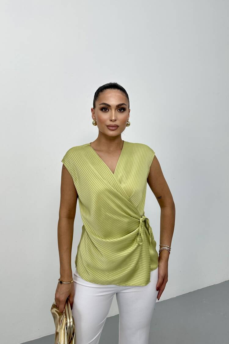 Yellow Striped Elegant Blouse With V-Neck