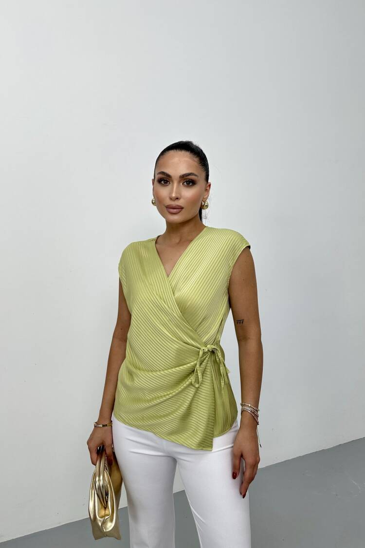 Yellow Striped Elegant Blouse With V-Neck - Brand: STEPS - Women's Clothing Wholesale - Globality Store