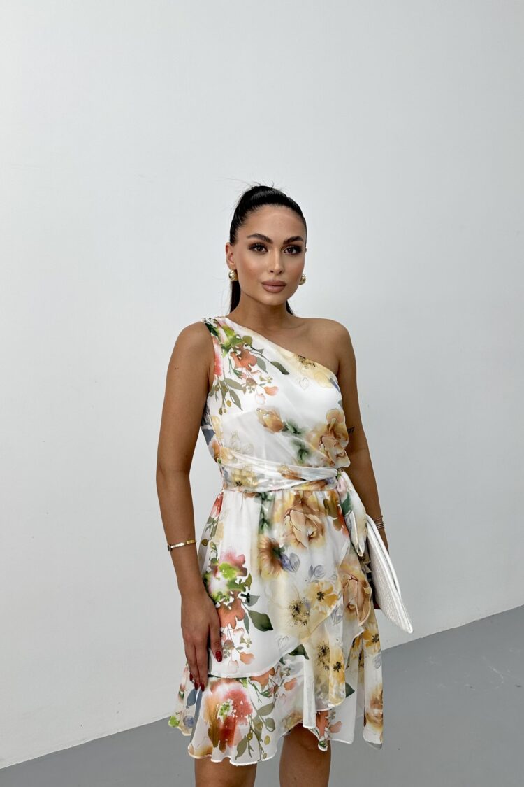White Fit And Flare Dress With One Shoulder Neck - Brand: STEPS - Women & Kids, Baby Clothes Wholesale - Globality Store