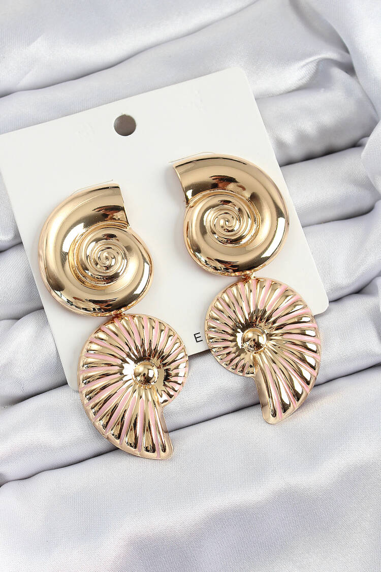 Brass Spiral Swinging Seashells Vintage Model Gold Color Earrings - Brand: Ebijuteri - Women's Clothing Wholesale - Globality Store
