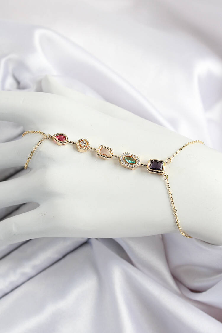 Y Model Gold Color Women Shahmeran With Brass Color Zircon Stone - Brand: Ebijuteri - Women's Clothing Wholesale - Globality Store