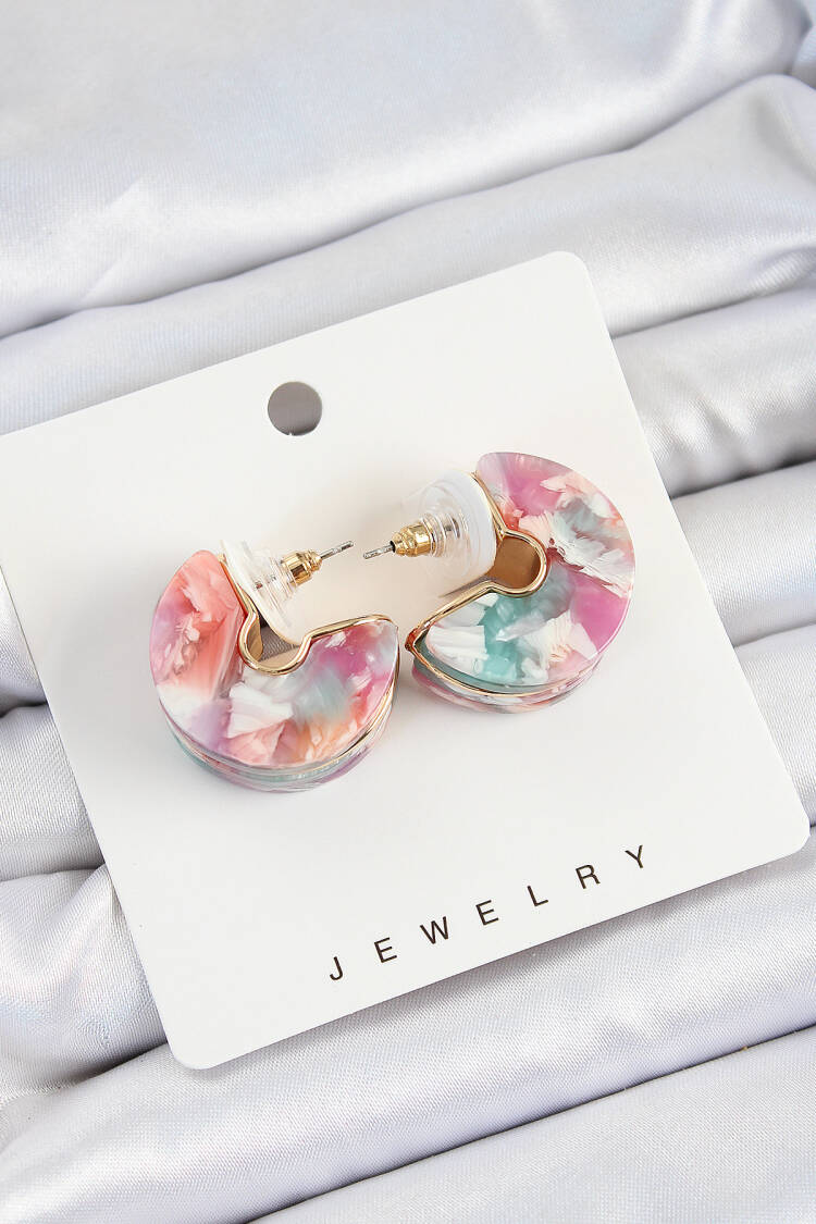Brass Marble Pattern Vintage Half Ring Pattern Gold Color Women's Earrings - Brand: Ebijuteri - Women's Clothing Wholesale - Globality Store
