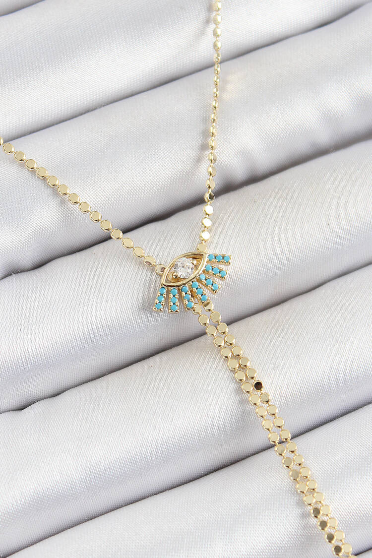 Brass Zircon Stone Eye Figured Y Model Crush Chain Gold Color Women Necklace - Brand: Ebijuteri - Women's Clothing Wholesale - Globality Store