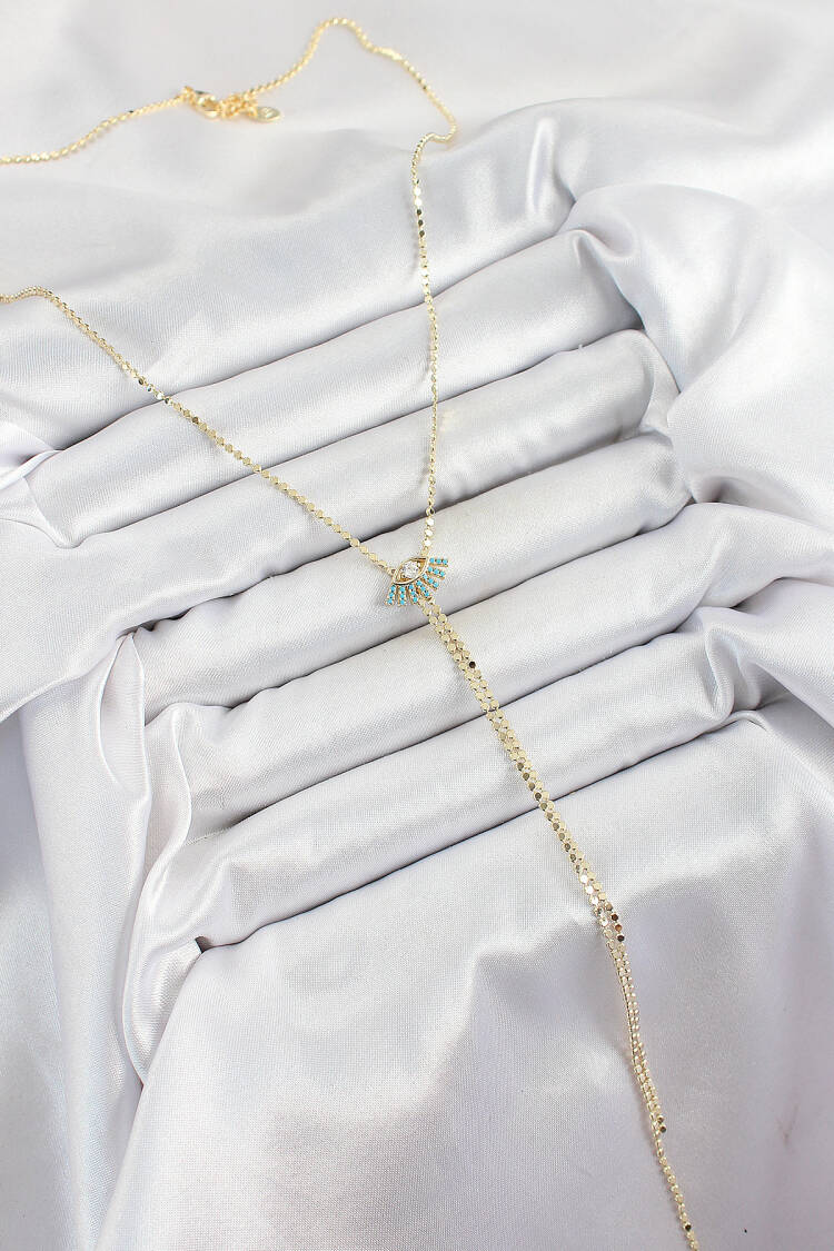 Brass Zircon Stone Eye Figured Y Model Crush Chain Gold Color Women Necklace