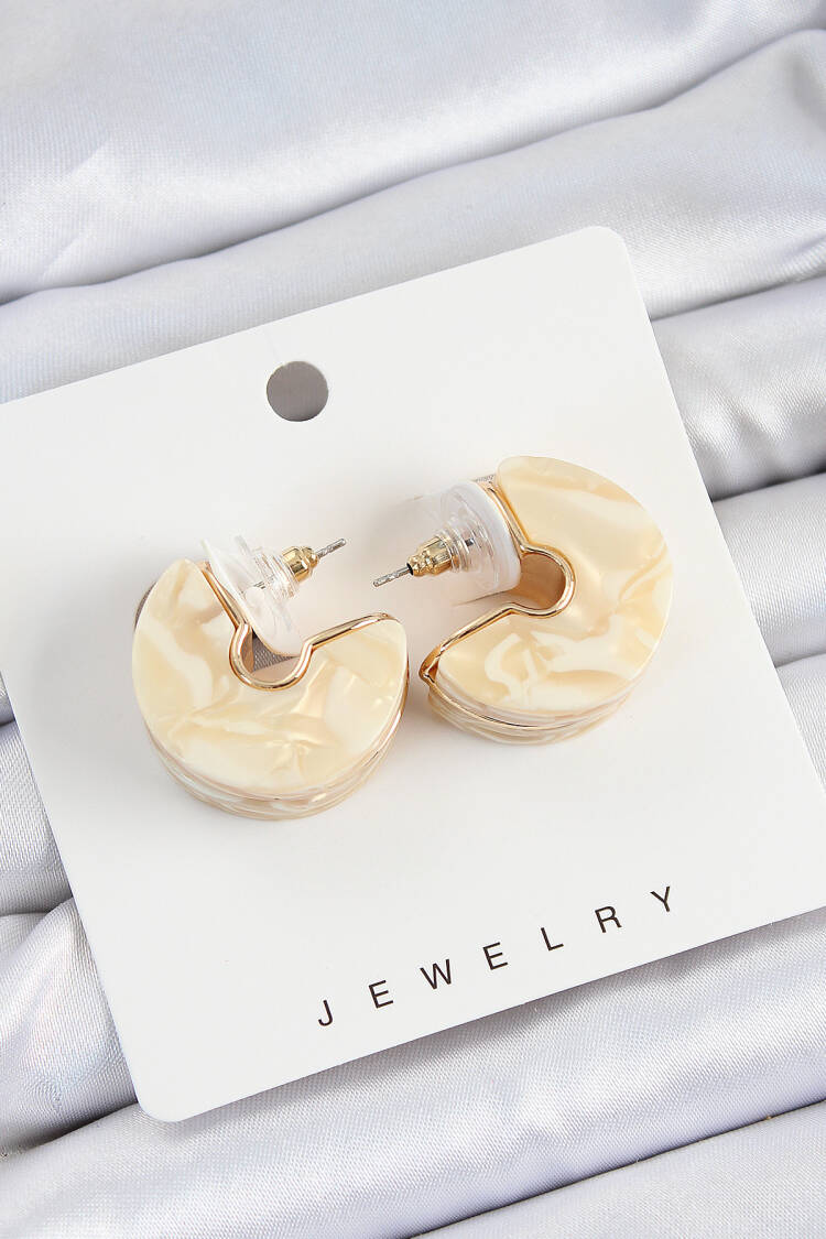 Brass Marble Pattern Vintage Half Ring Pattern Gold Color Women's Earrings - Brand: Ebijuteri - Women's Clothing Wholesale - Globality Store