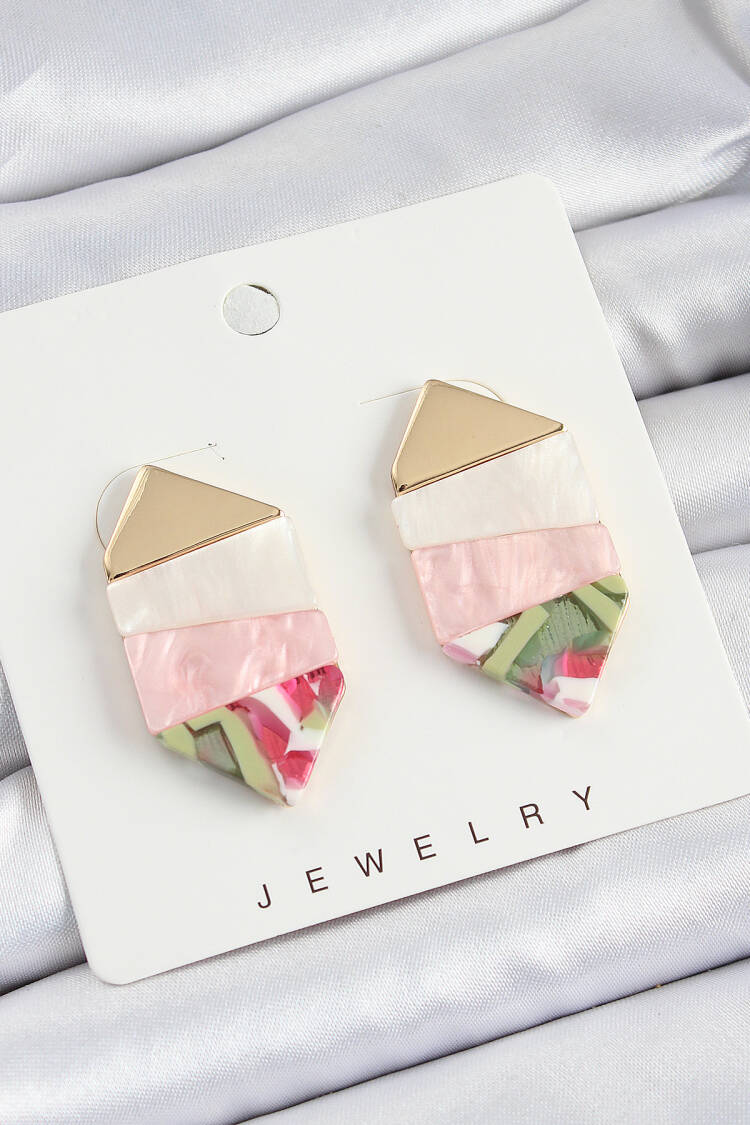 Brass Marble Pattern Vintage Geometric Pattern Gold Color Women's Earrings - Brand: Ebijuteri - Women's Clothing Wholesale - Globality Store