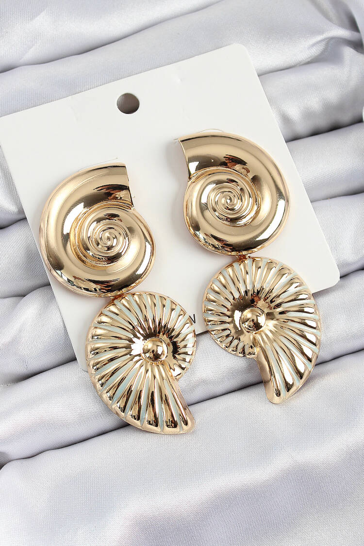 Brass Spiral Swinging Seashells Vintage Model Gold Color Earrings - Brand: Ebijuteri - Women's Clothing Wholesale - Globality Store