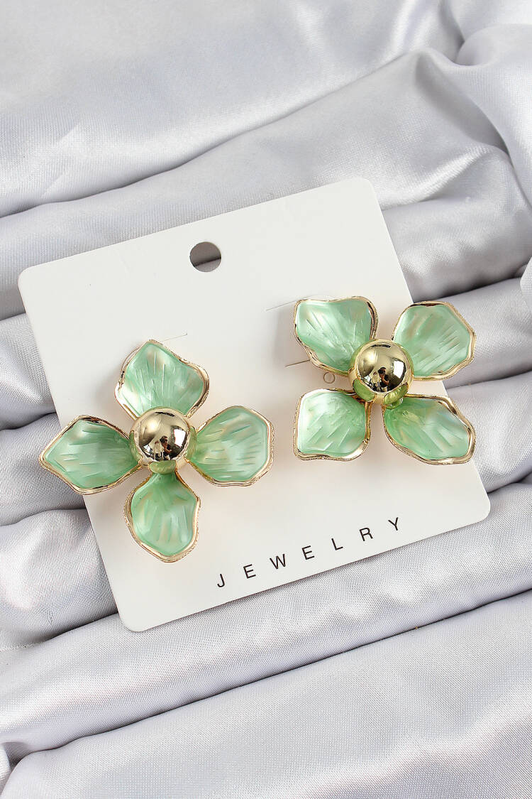 Brass Green Flower Vintage Model Gold Color Women's Earrings - Brand: Ebijuteri - Women's Clothing Wholesale - Globality Store