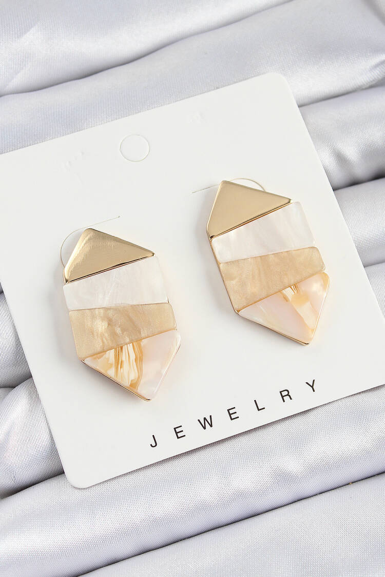 Brass Marble Pattern Vintage Geometric Pattern Gold Color Women's Earrings - Brand: Ebijuteri - Women's Clothing Wholesale - Globality Store