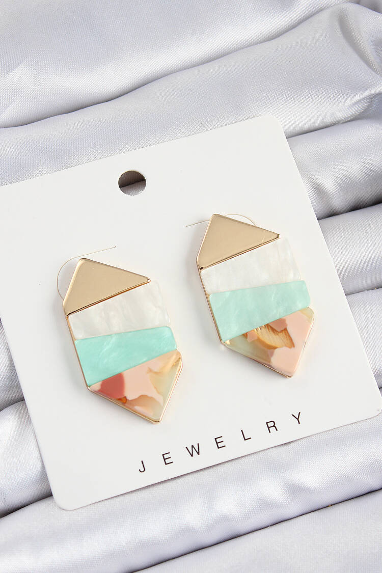 Brass Marble Pattern Vintage Geometric Pattern Gold Color Women's Earrings - Brand: Ebijuteri - Women's Clothing Wholesale - Globality Store