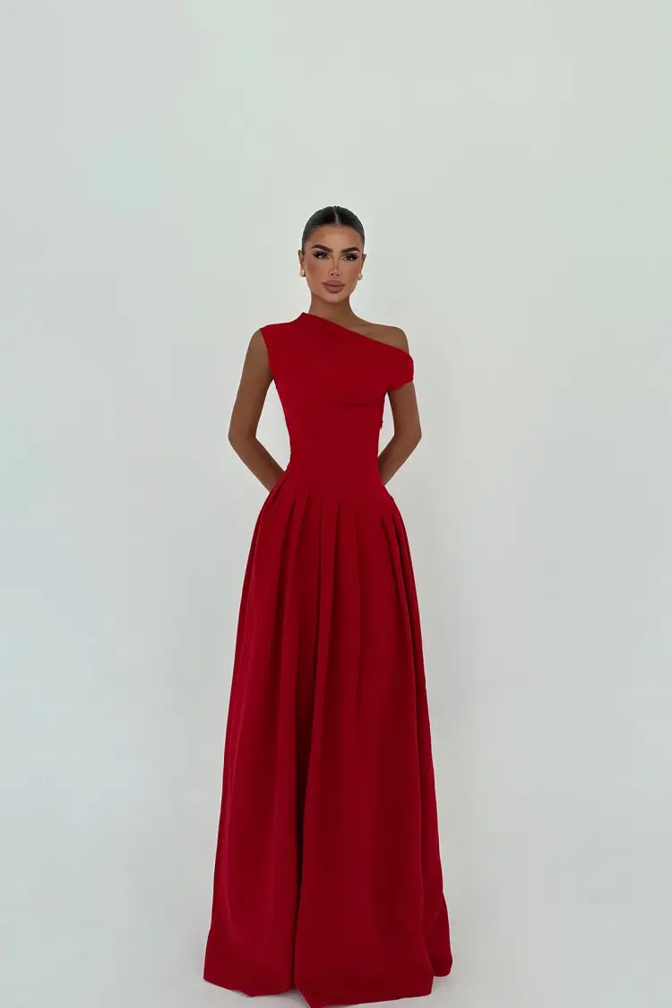 Elegant A-Line Dress With One Shoulder Neck - Brand: EYYO ATELIER - Women's Clothing Wholesale - Globality Store
