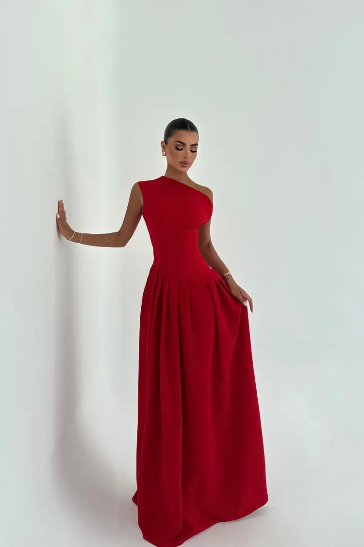 Elegant A-Line Dress With One Shoulder Neck
