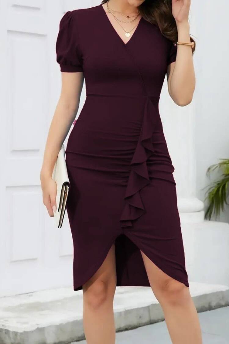 Elegant Wrap Dress With Puff Sleeves