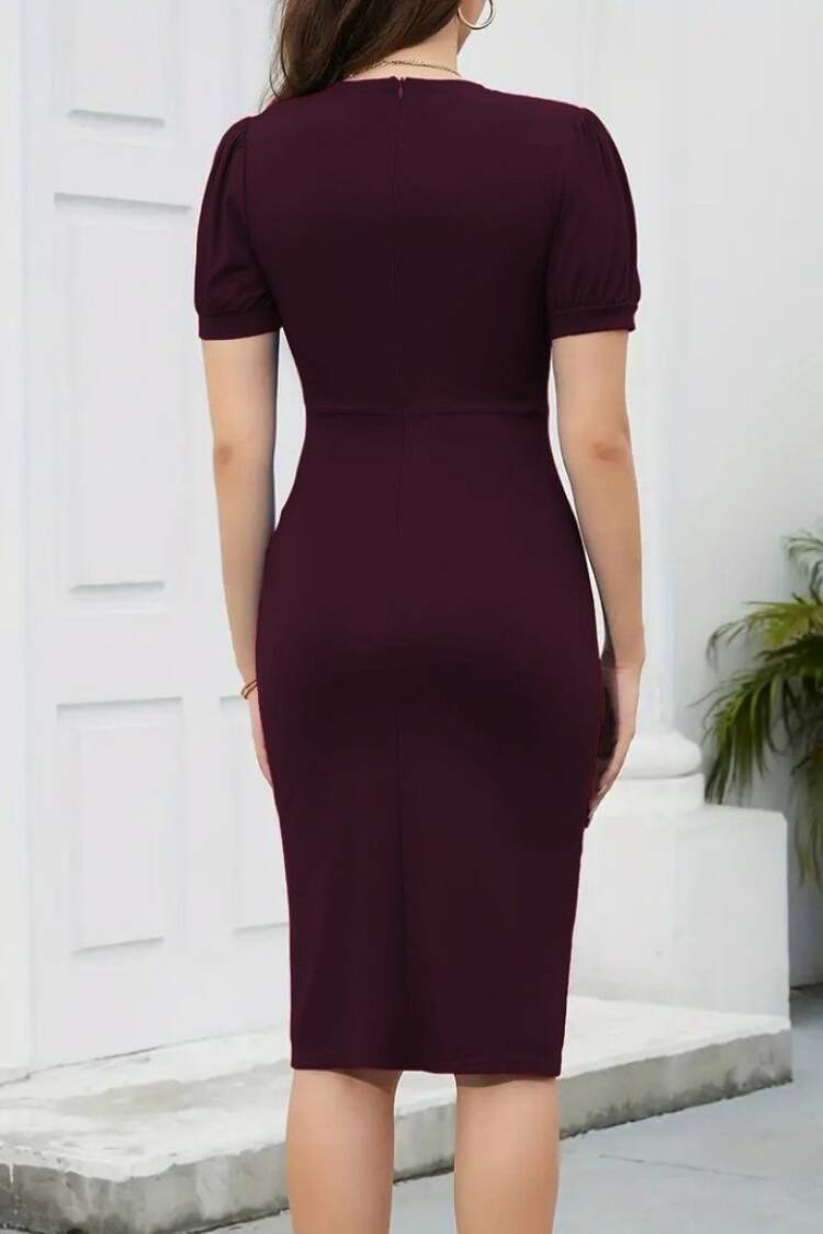 Elegant Wrap Dress With Puff Sleeves