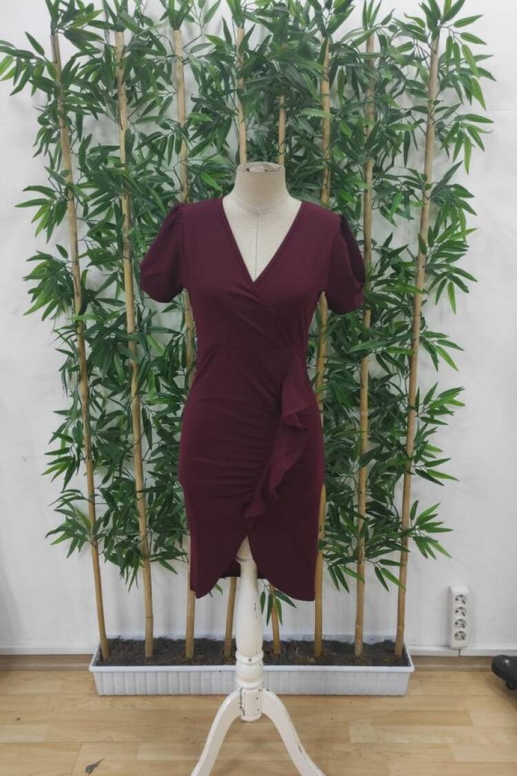 Elegant Wrap Dress With Puff Sleeves